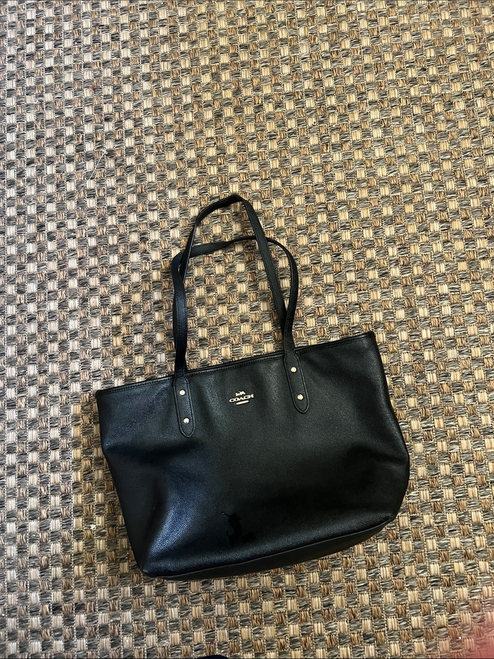 Coach Black Leather Tote with Gold Logo Hardware